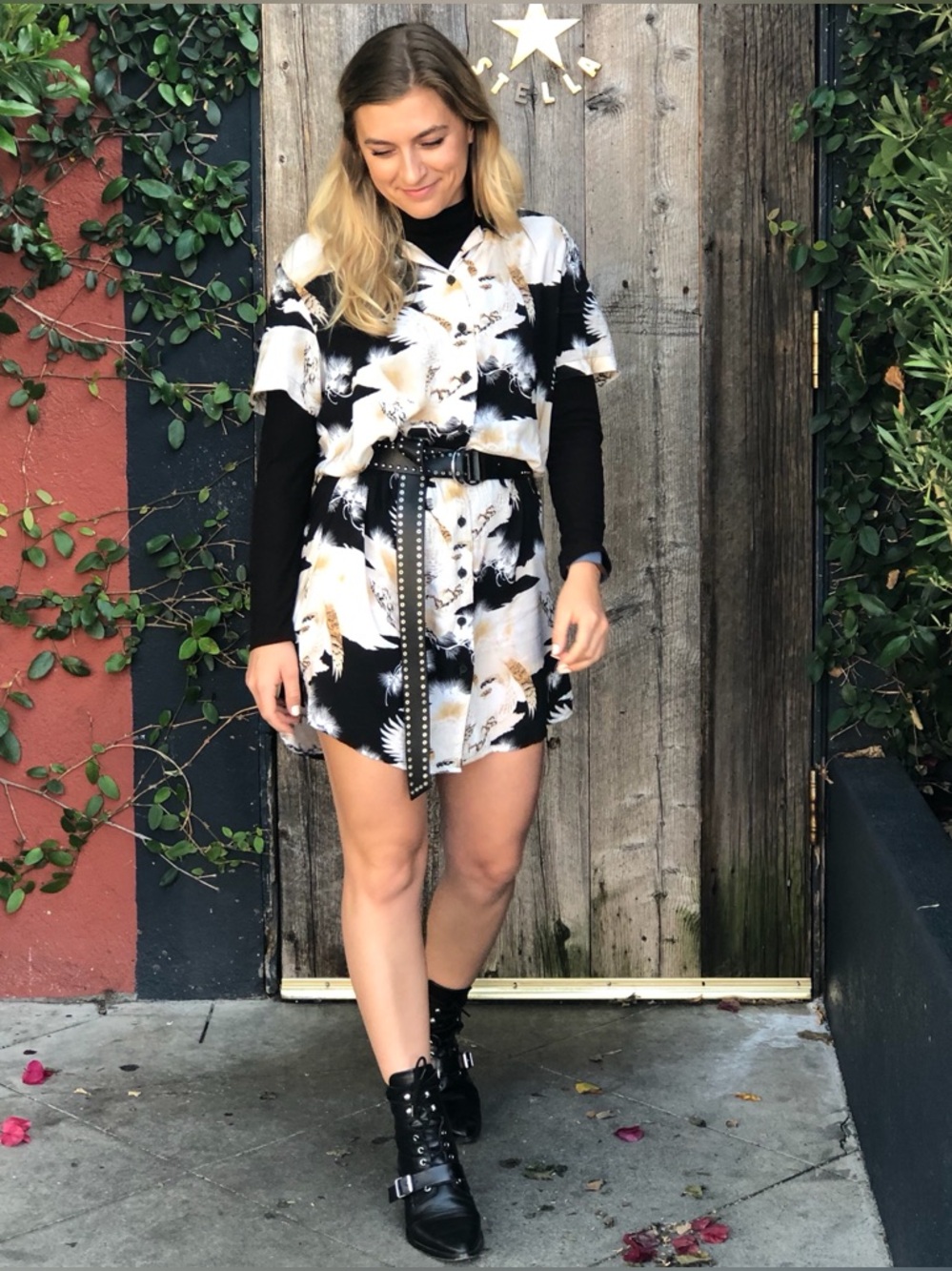 AllSaints Button-Front Short Sleeve Shirt Dress XS